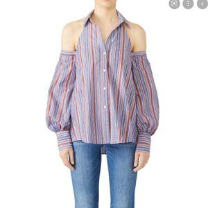 NWT Petersyn Walker Cold Shoulder Halter Long Sleeve Striped Top Blouse …